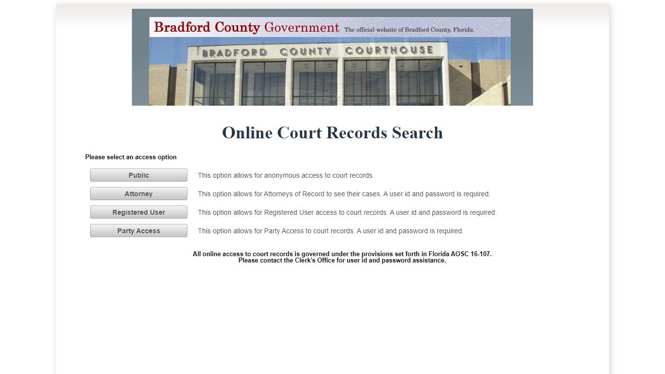 Bradford County OCRS - ONLINE COURT RECORDS SEARCH
